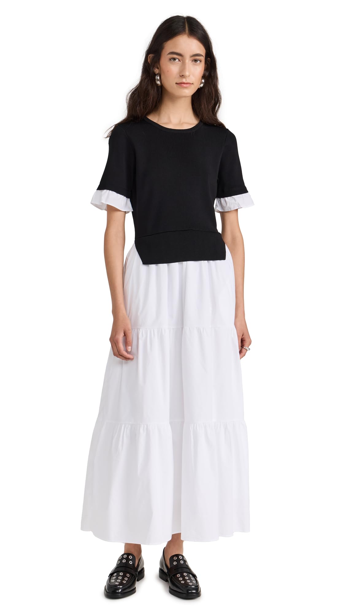 English Factory Women's Mixed Media Short Sleeve Maxi Dress