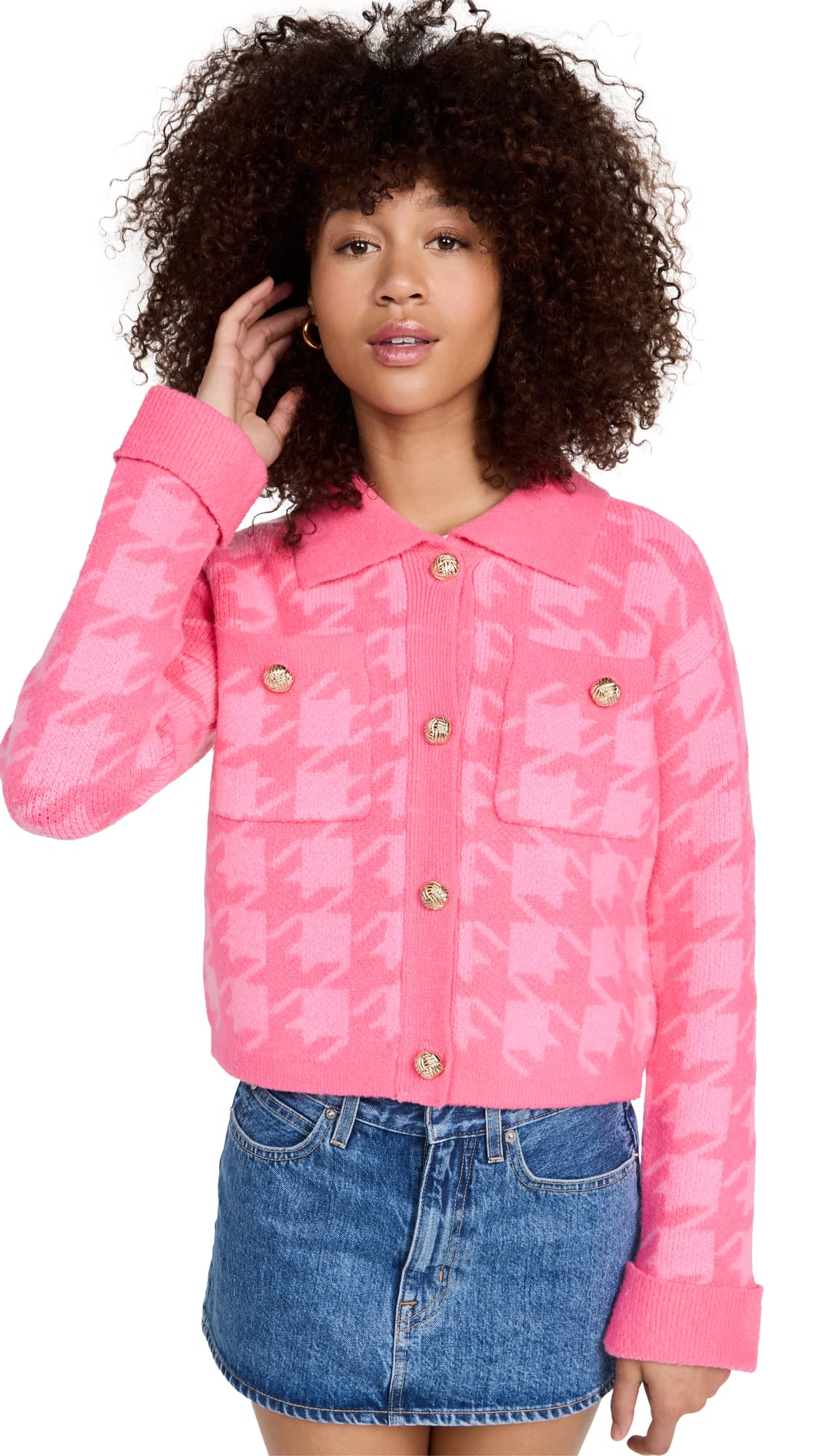 English Factory Women's Knitted Houndstooth Cardigan